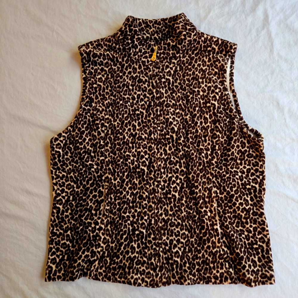Charter Club Cheetah Leopard Print Diamond Knit Fleece Vest XL - Fall y2k 90s